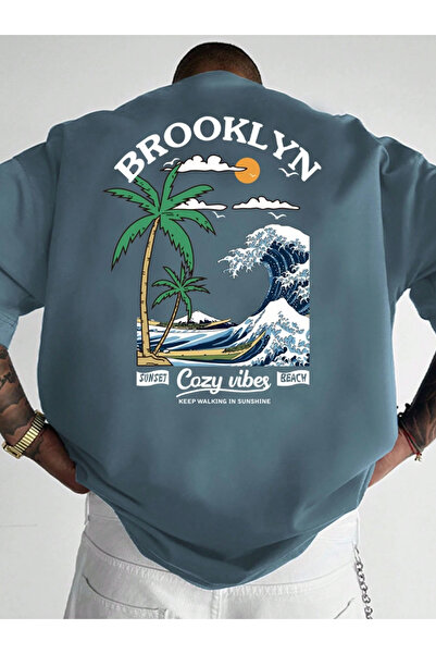 LAYORA Ανδρικό μπλουζάκι oversized - Ιαπωνικό ψάρι κοί και κείμενο με τύπωμα