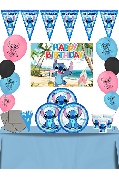 snowparty Σετ στολιδιών για πάρτι γενεθλίων με πανό Stich StiTch Lilo And Stitch