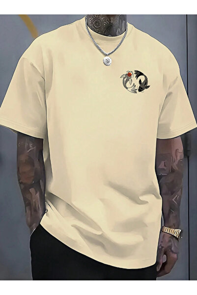 LAYORA Men's Oversized T-Shirt - Japanese Koi Fish and Text Printed