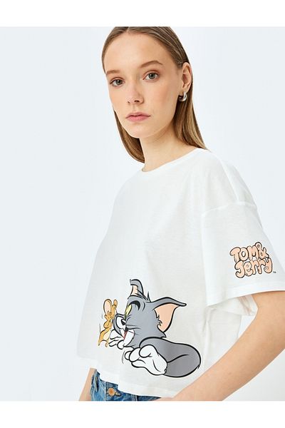 Koton Tricou crop oversize cu imprimeu cu licență Tom și Jerry