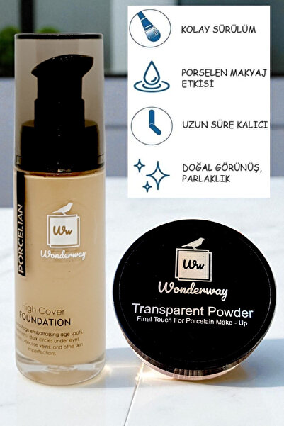 wonderway Porselen Fondöten & Transparan Pudra Set Sünger Makyaj Süngeriyle
