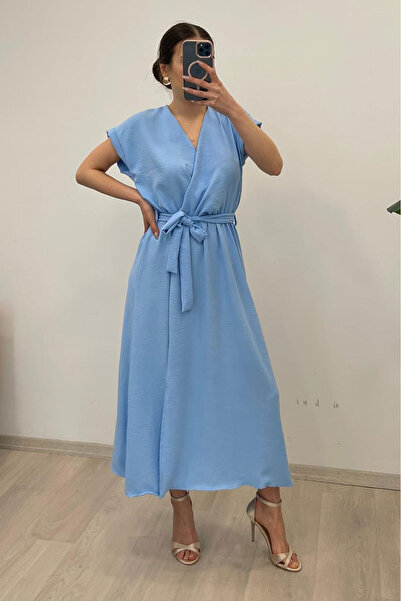 Nazline Rochie de damă cu guler dublu cu curea