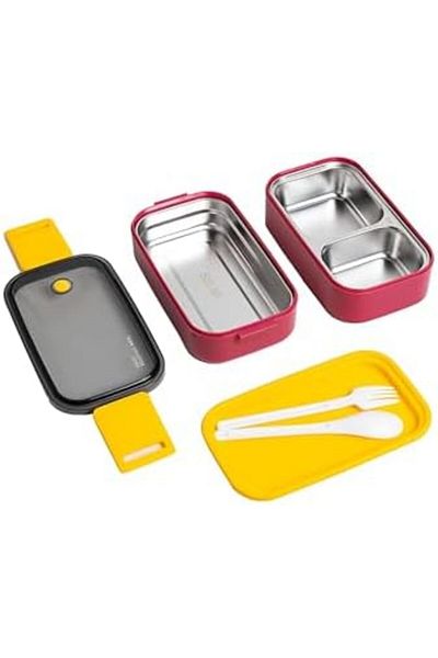 Cozy Nest Stainless Steel Leak-proof Bento Lunch Box with 3-Compartments, Spoon and Fork 1400ml