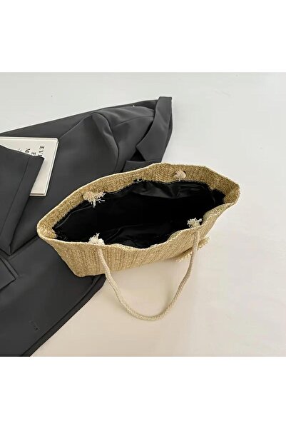 Tudivanyu Aksesuar Woven Straw Beach Bag with Daisy Decoration