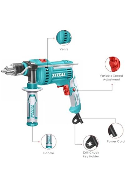 TOTAL TG1081316 810W Impact Drill Machine, 2800rpm, 13mm Chuck, 220/240V, Heavy Duty Hammer Drill