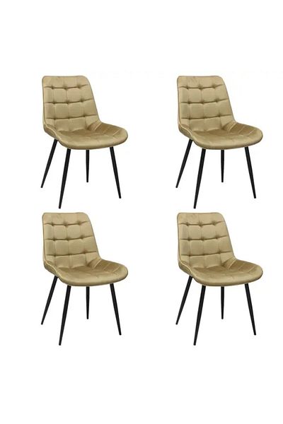 Casafun Set of 4 Comfort Style chairs, wooden frame, velvet, black metal legs, living room, HoReCa, kitchen