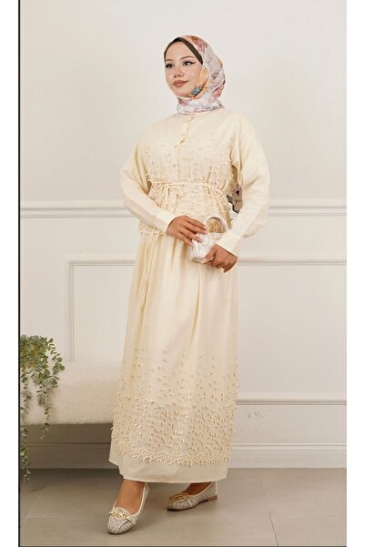 BZ BUTİK Leaf Embossed/Embroidery Detailed Belted Shirt Skirt Double Suit