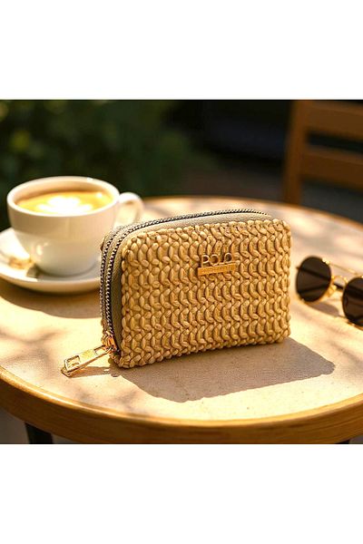 Çanta Sepetim Women's Straw Wallet Double Compartment
