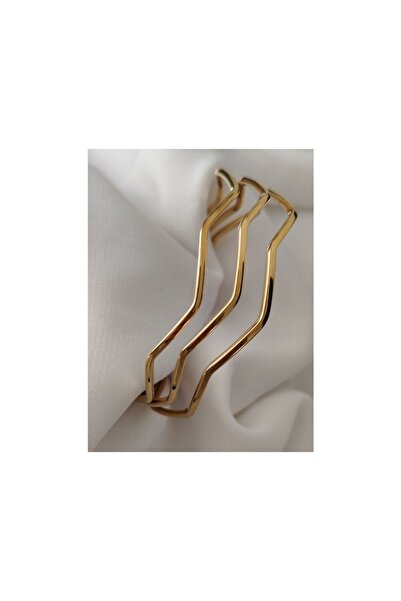 stilsenin34 316L Çelik Gold Renk 65 mm Zikzak Model Ajda Bilezik 3 lü