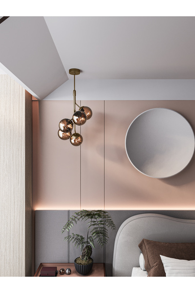 avizade LUNO Modern Eskitme Metal Gövdeli 5'li Bal Cam Küre Avize | Aydınlatma Avize Modeli