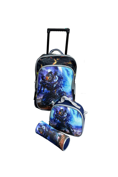 Tradeo 3 Pieces Cartoon-Printed School Trolley Bag for Kids Inch with Lunch B...