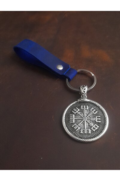 E&F Takı سلسلة مفاتيح من الجلد الطبيعي بتصميم بوصلة VEGVISIR الممتازة