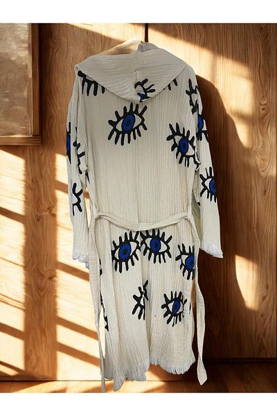 TekStilize Muslin Eye Patterned Peshtemal Bathrobe and Beach Dress (100% Cotton)