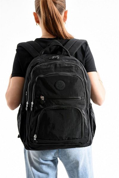 Bagacar Bolsas 1087 Waterproof Imported Crinkle Fabric School and Daily Backpack with Laptop Compartment Black
