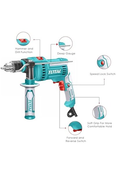 TOTAL TG1081316 810W Impact Drill Machine, 2800rpm, 13mm Chuck, 220/240V, Heavy Duty Hammer Drill