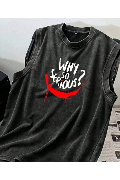 weywot Why so Serious Sleeveless Tank Top Crew Neck Washed Vintage Unisex Ove...