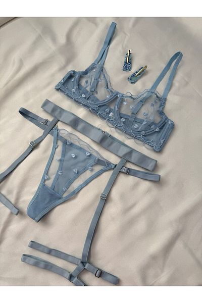 İNKO İÇ GİYİM Set sutien cu model din tul fără sârmă (sutien tanga) Set lenjerie intimă fantezie