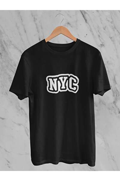 MG تي شيرت NYC مطبوع للجنسين برقبة دائرية من القطن ذو قصة كبيرة وأكمام قصيرة