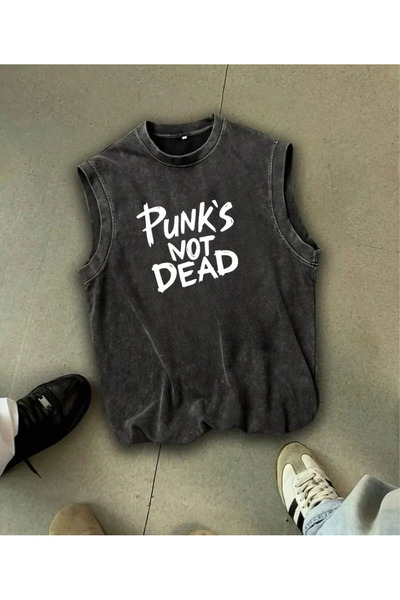 weywot Punk's Not Dead Tank Top Crew Neck Washed Vintage Unisex Oversize T-Shirt