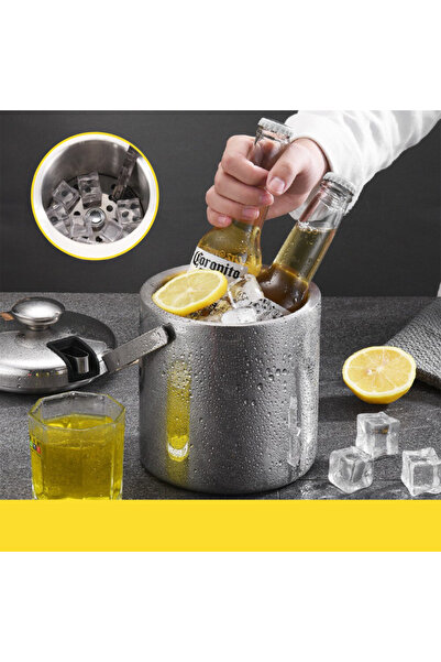 NewEvo Double Walled Ice Cream Maker Set, Sieve, Lid, Handle and Tongs, STAINLESS STEEL, 1.3L, 20x14.5cm