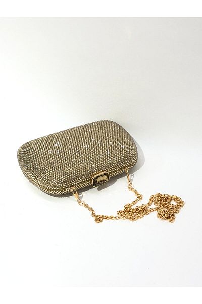womenacs Gold Color Double Side Stone Material Evening Dress Portfolio Clutch Wedding Engagement Henna Evening Bag