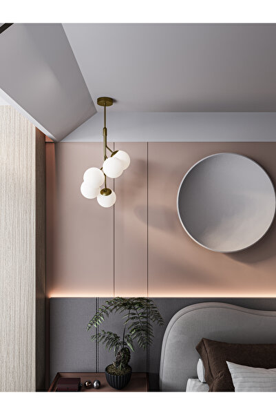 avizade LUNO Modern Eskitme Metal Gövdeli 5'li Beyaz Cam Küre Avize | Aydınla...