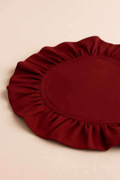 h homerest Keten Fırfırlı Yuvarlak Supla 40 cm | Bordo Şık Amerikan Servis | Davet Sofrası