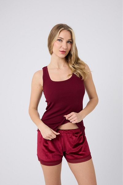İNKO İÇ GİYİM Set de pijamale cu pantaloni scurți cu bretele groase din dantelă din catifea