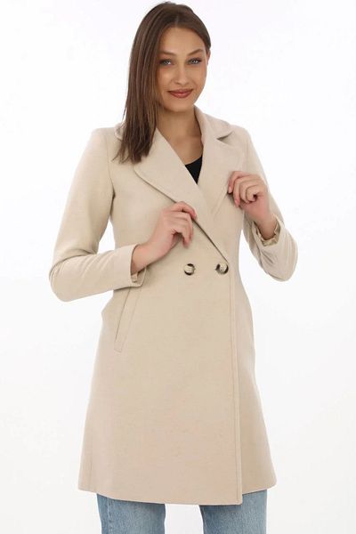 Tarz Yeri Beige Women's Cashmere Coat - Buttoned and Lined
