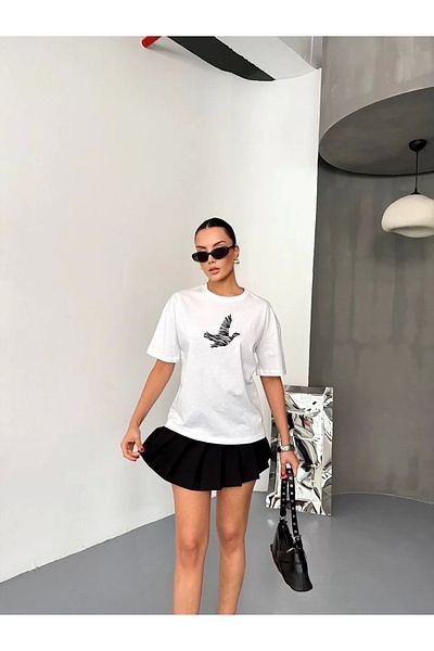 velmorafashion Short Sleeve Printed T-Shirt - White