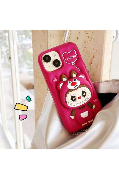 HYPERSOFT iPhone 11 Compatible Cute Labubu Patterned Soft Dough Silicone Luxury Case Cover with Stand Feature