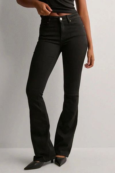 VibeGaia Women's Low Waist Stretch Flared Leg Washed Denim Jean Trousers