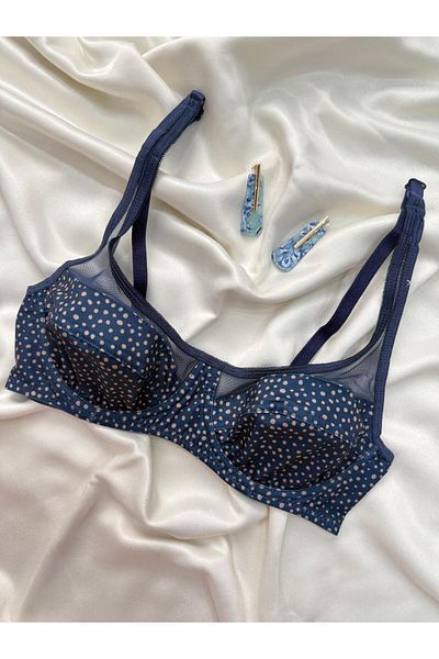 İNKO İÇ GİYİM Economical Gatherer Polka Dot Patterned Underwire Tulle Detailed Bra