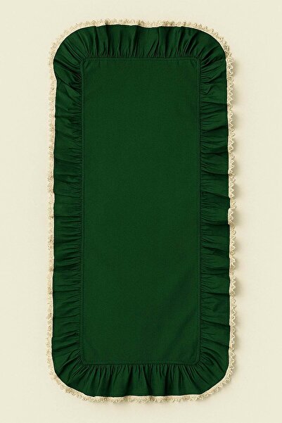 Selenica Dantelli Fırfırlı Koyu Yeşil Runner Lüks Masa Örtüsü 30x120 cm