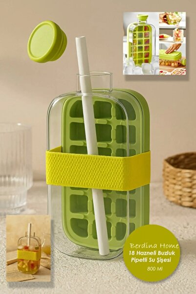 Berdina Home Automatic Press 18-Cup Ice Mold and Straw Water Bottle 800 ml Li...