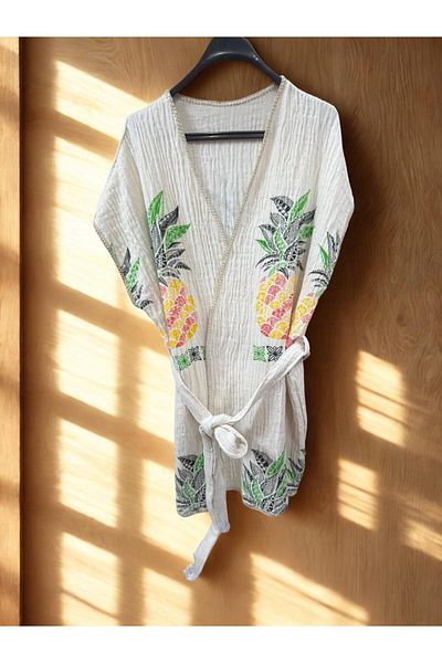 TekStilize Sea Group Pineapple Patterned Kimono (100% Cotton)