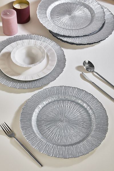 Lora Bianca Royal 6-Piece Silver Glass Supla Plate Set 32 cm