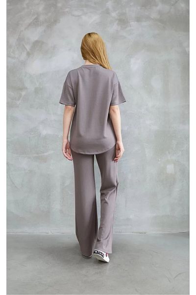 CanselButik Osy Modal Soft Textured Fabric Crew Neck Stone Detailed Short Sleeve Set - Vizyon