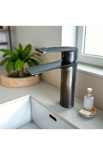 İSAOĞLU YAPI Anthracite Sink Faucet Anthracite Sink Faucet Brass Material Anthracite Gray