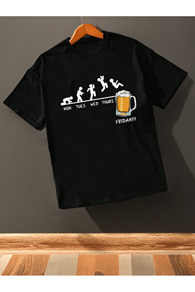 EVIus Tricou oversize cu imprimeu Bira Friday cu guler rotund