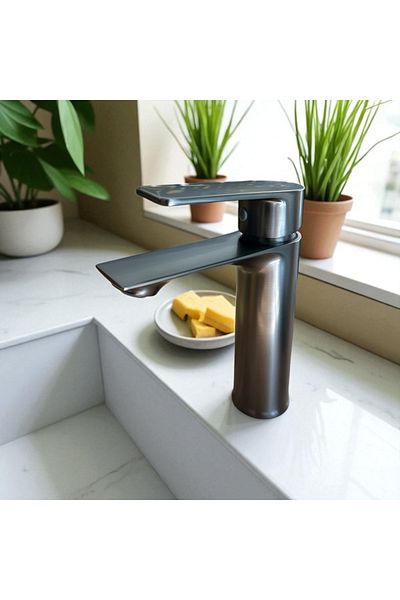 İSAOĞLU YAPI Anthracite Sink Faucet Anthracite Sink Faucet Brass Material Anthracite Gray