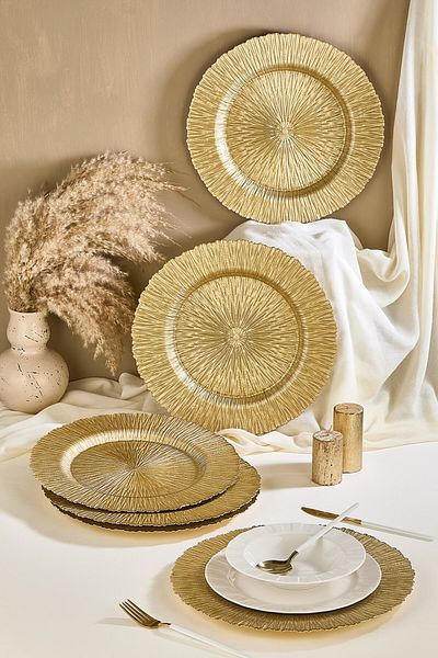 Lora Bianca Victorian 6-Piece Gold Glass Supla Plate Set 32 cm
