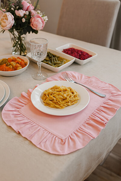 h homerest Düz Renk Pembe Fırfırlı Amerikan Servis / Dikdörtgen Zarif Kumaş Supla 39x43 cm
