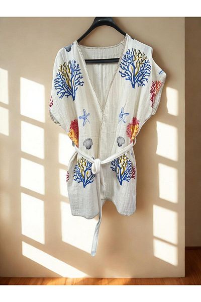 TekStilize Sea Group Coral Patterned Kimono (100% Cotton)