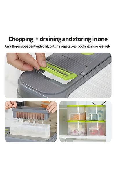 Cady One Vegetable Chopper with Stainless Steel Cutting Boardwith Plastic Container and 4 Storage Bins
