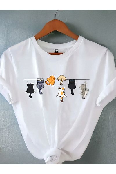 EVIus Oversize Sweet Cats Rope Printed Crew Neck T-Shirt