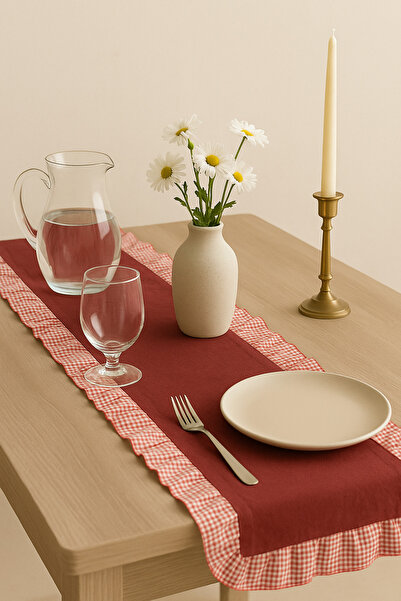 h homerest Pötikare Pileli Kırmızı Dekoratif Runner Orta Sehpa Örtüsü 30x80 cm