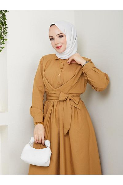 Moda Krash Bel Girdle Poplin Summer Dress