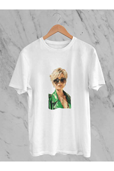 MG تي شيرت نسائي مطبوع برقبة دائرية من القطن ذو قصة كبيرة وأكمام قصيرة