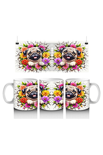 Luluyen كلاب لطيفة مزينة بالزهور الملونة - كوب قهوة مطبوع